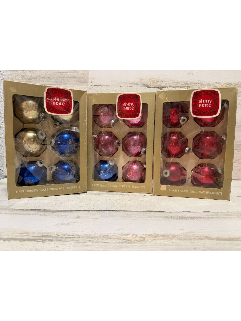 Vintage Shiny Brite Glass Christmas Tree Ornaments 3 Boxes Mixed Colors 1960s